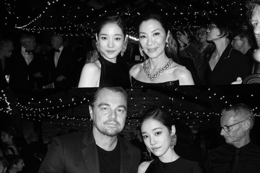 Noh Yoon Seo 在 2023 年戛纳电影节上与杨紫琼、莱昂纳多·迪卡普里奥等人合影