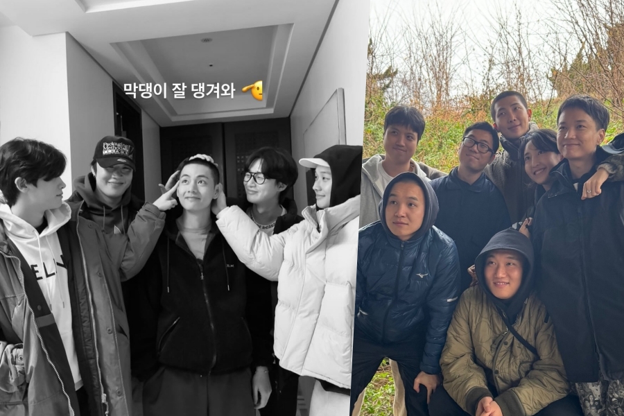 BTS 的 RM 和 V 在朋友的支持下入伍入伍